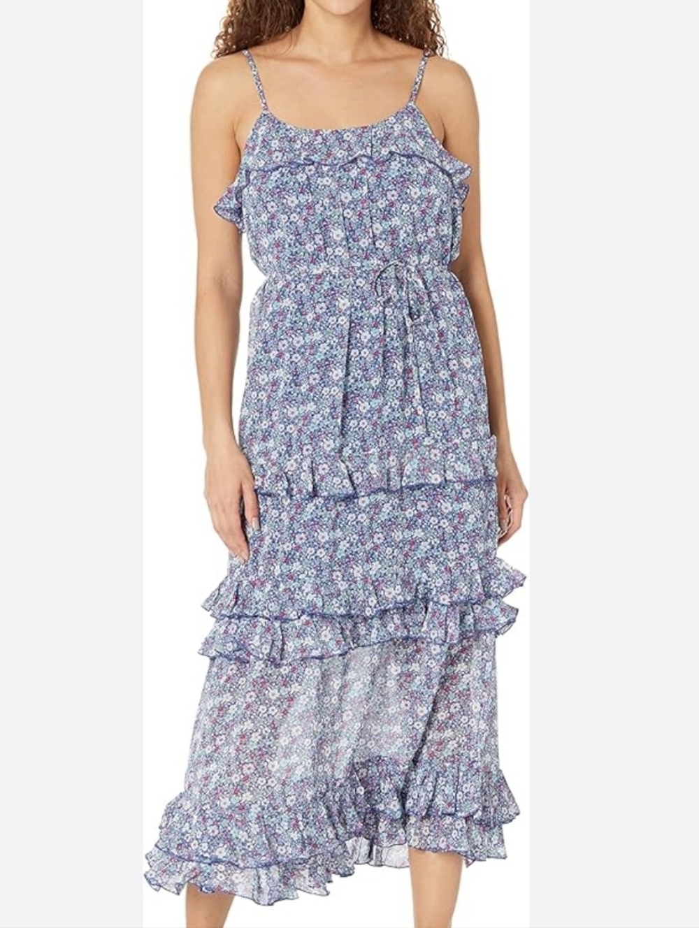NWT Tribal Blue Floral Ruffle Tiered Maxi Dress